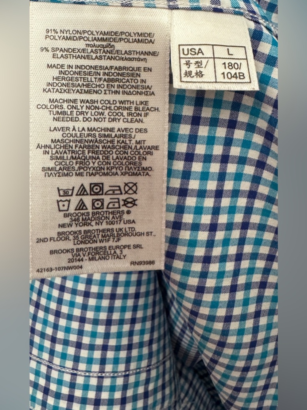 Brooks Brother’s Men's SS Blue Check Button-Down Shirt with Front Pocket size L - Picture 6 of 6